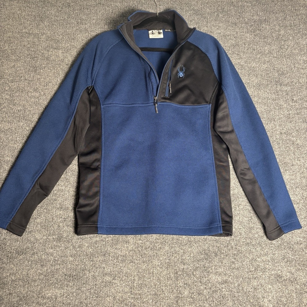 Spyder‎ 1/4 Zip Fleece Jacket Mens Large Blue Black Hiking Outdoor Performance